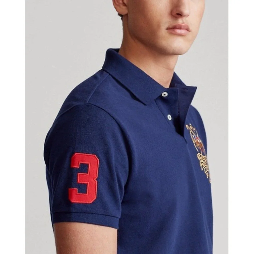 Polo Ralph Lauren Costume Slim Fit Triple Pony Polo Shirt Navy XL